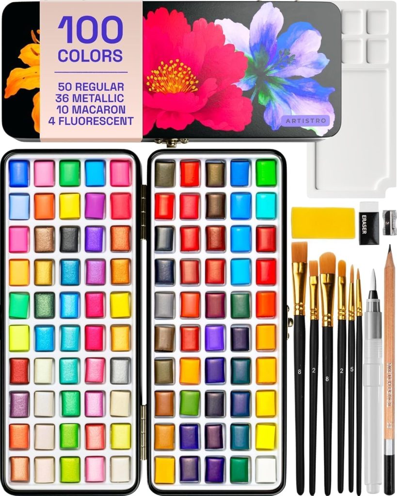 ARTISTRO 100 color watercolor paint set in portable case