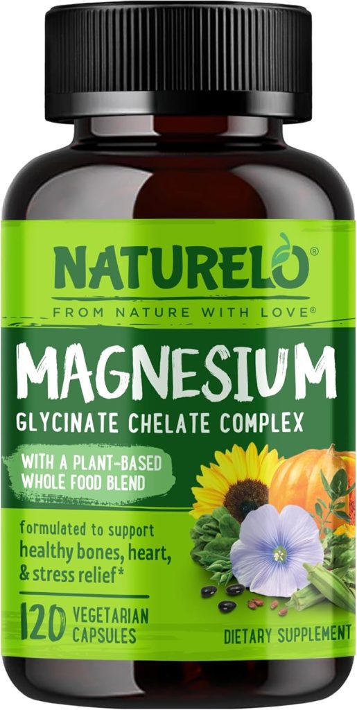 Magnesium glycinate chelate supplement bottle with plant-based clean-label positioning