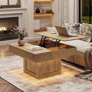 Millwood Pines LED lift-top coffee table with storage for living room organization