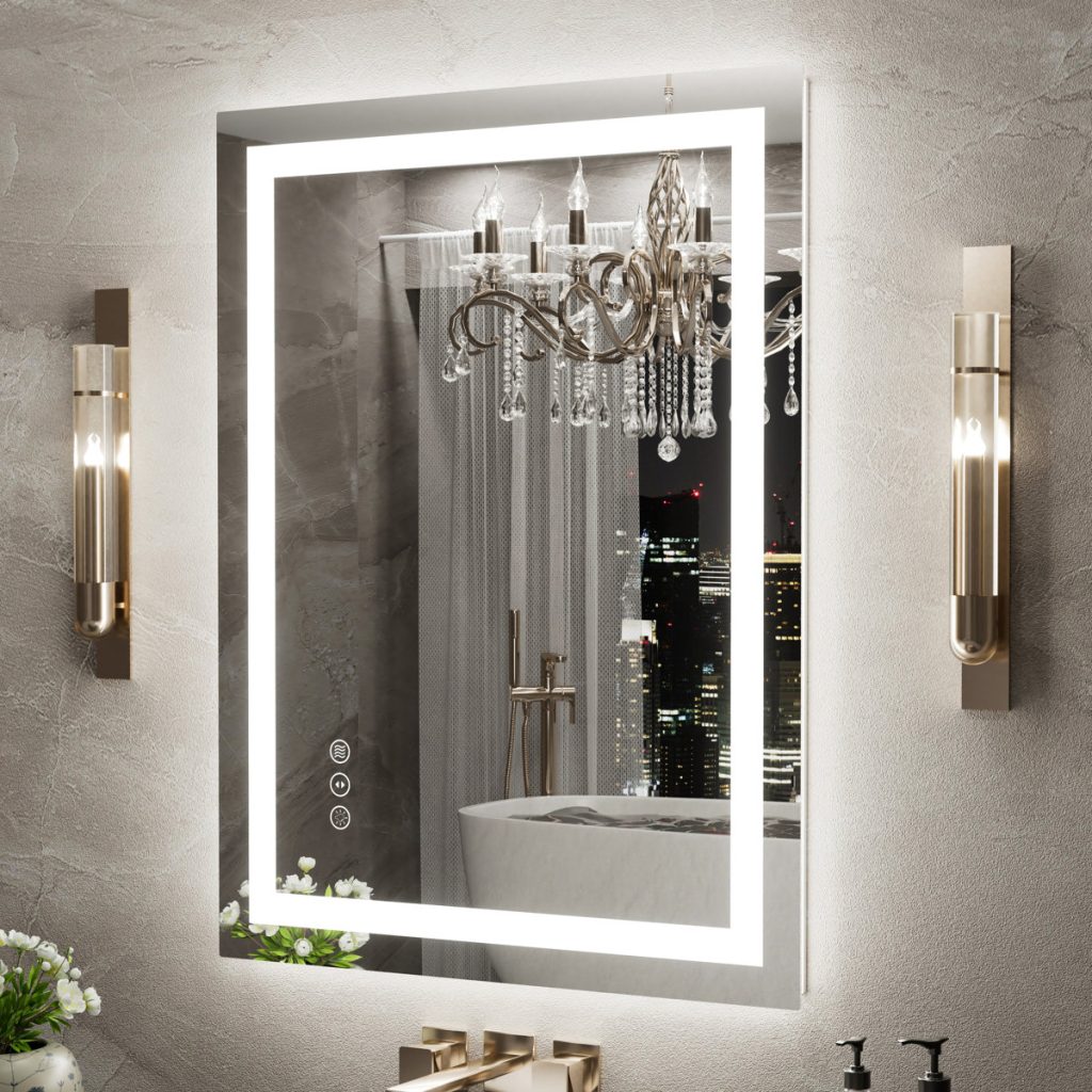 Brayden Studio LED backlit frameless bathroom vanity mirror with anti-fog lighting