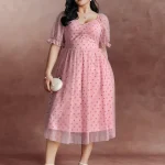 BloomChic Sheer Romantic Flocking Back-Tie Midi Dress Denim Pink