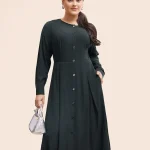 BloomChic Stretch Woven Button Pleated Midi Dress Black 1