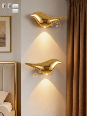 Motion Sensor Gold Bird Wall Light 2 Pack